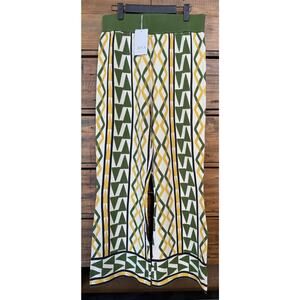 Misa Los Angeles Rialta Pants Sz L Green Geometric Knit Wide Leg Stretch NWT